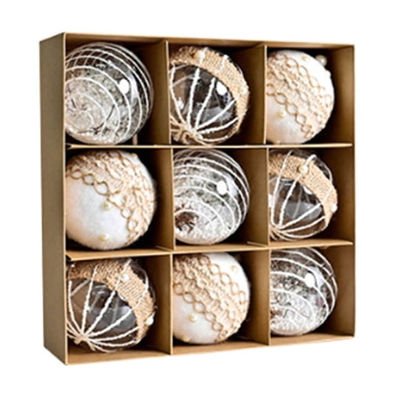 VOTRUDI 9-Piece Rustic Christmas Ornaments Set, Neutral Farmhouse Ball Decorations with Felt Burlap & Lace for Tree