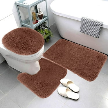 VOTRUDI Bathroom Rugs Clearance 3PC,Solid Color Soft Non-Slip Bath Mat Solid with Toilet Mats Set of 3,Brown