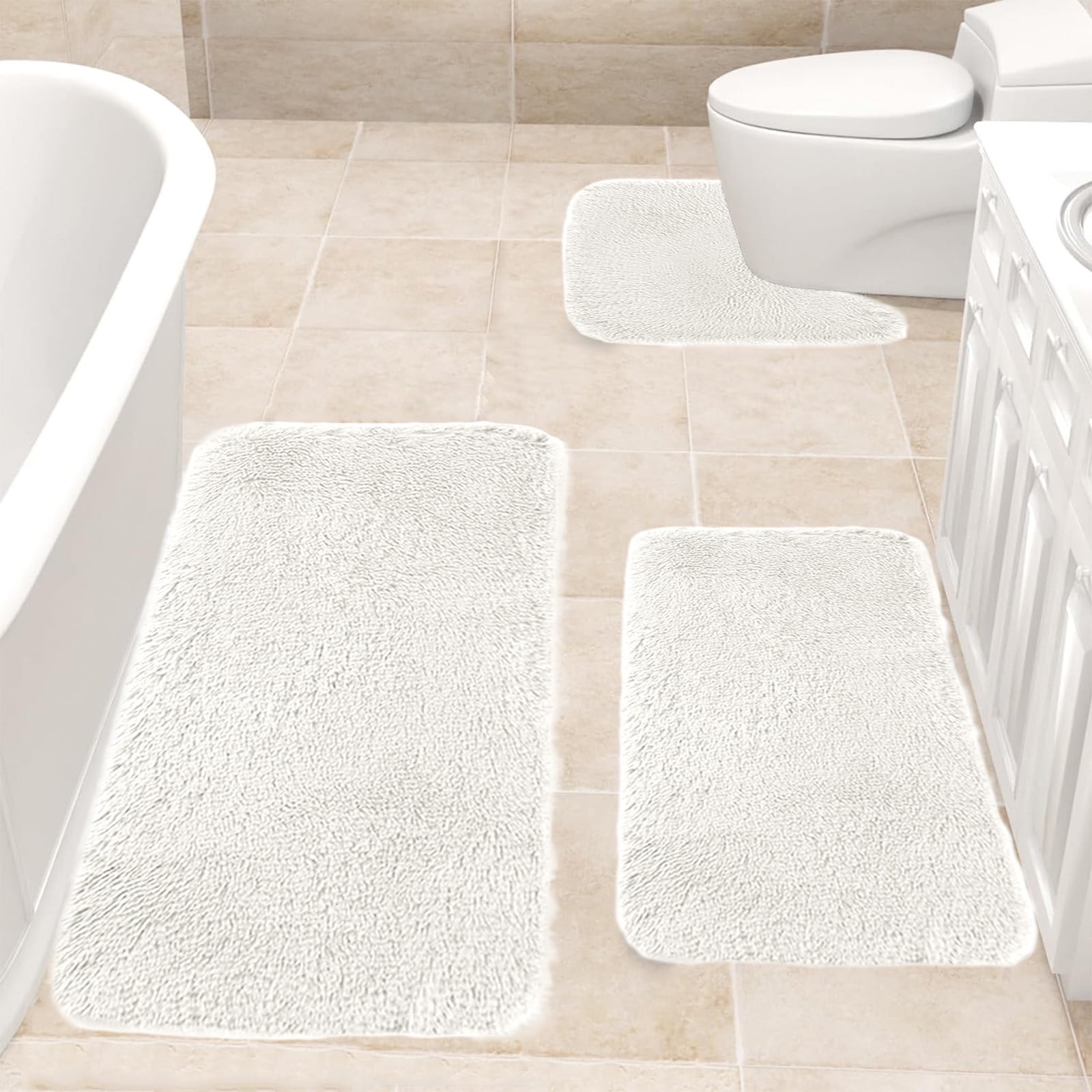 VOTRUDI Bathroom Rugs Clearance 3PC,Solid Color Soft Non-Slip Bath Mat ...