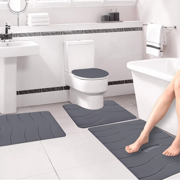 VOTRUDI Bathroom Rugs Clearance,Dark Gray No Slip Memory Foam Bathroom Rugs and Mats Washable Set of 4,Bath Rugs and Mats for Bathroom Floor