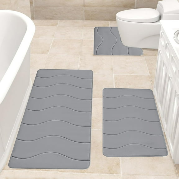 VOTRUDI Bathroom Rugs Clearance,Gray No Slip Memory Foam Bathroom Rugs and Mats Washable Set of 3,Bath Rugs and Mats for Bathroom Floor
