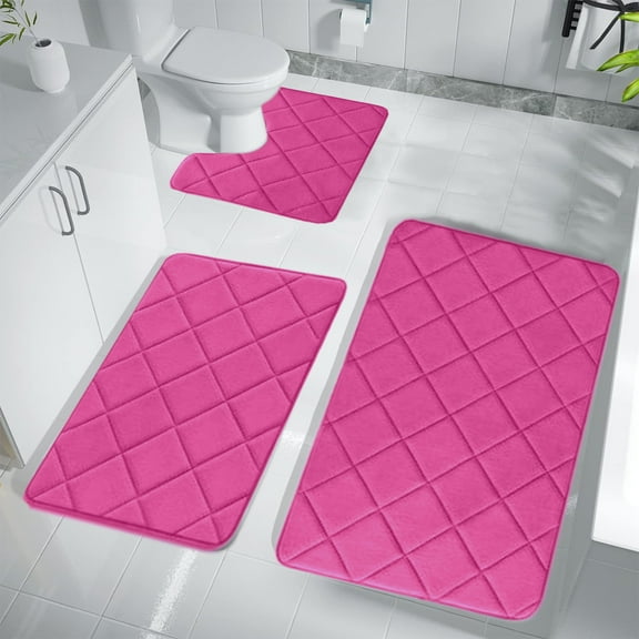 VOTRUDI Bathroom Rugs Clearance,Pink No Slip Memory Foam Bathroom Rugs and Mats Washable Set of 3,Bath Rugs and Mats for Bathroom Floor