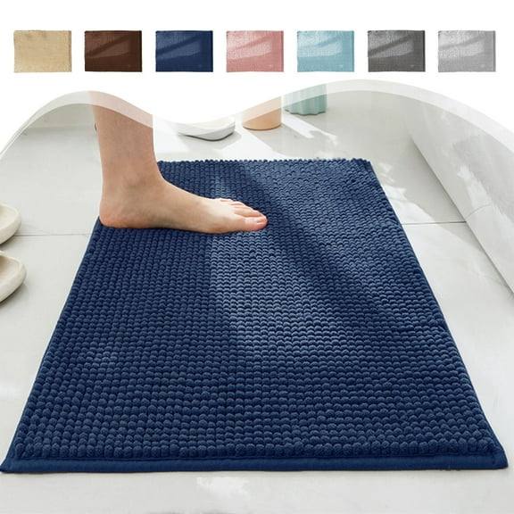 VOTRUDI Bathroom Rugs Indoor Door Rug,Soft Microfiber Absorbent Plush Bathroom Rug,Quick Dry Non Slip Washable Bath Shower Mat for Toilet Bathtub Bathroom Floor,24x16in,Blue
