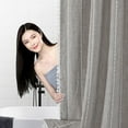 thumbnail image 1 of VOTRUDI Bohemian Farmside Linen Shower Curtain 71x71in Water-Repellent 3D Embroidery Stripes with Tassel, 1 of 7