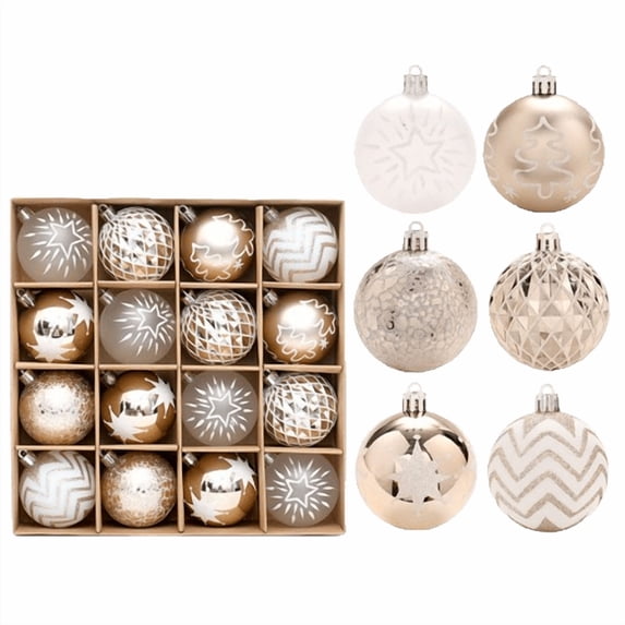 VOTRUDI Champagne Gold Christmas Ornaments 16-Piece Set - Shatterproof Plastic Elegant Ball Decorations for Tree, Wreath, Garland