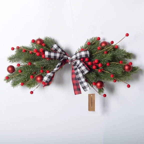 VOTRUDI Christmas Door Wreath,Christmas Decorative Garland Wall Hanging Simulated Green Plants Home Lintel Wall Hanging Festive Felling Arrangement