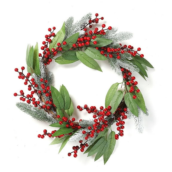 VOTRUDI Christmas Door Wreath,Simulated Red Fruit Decoration Christmas Wreath, Needle Leaf With Frost Wreath, Window Layout, Props, Door Hanging