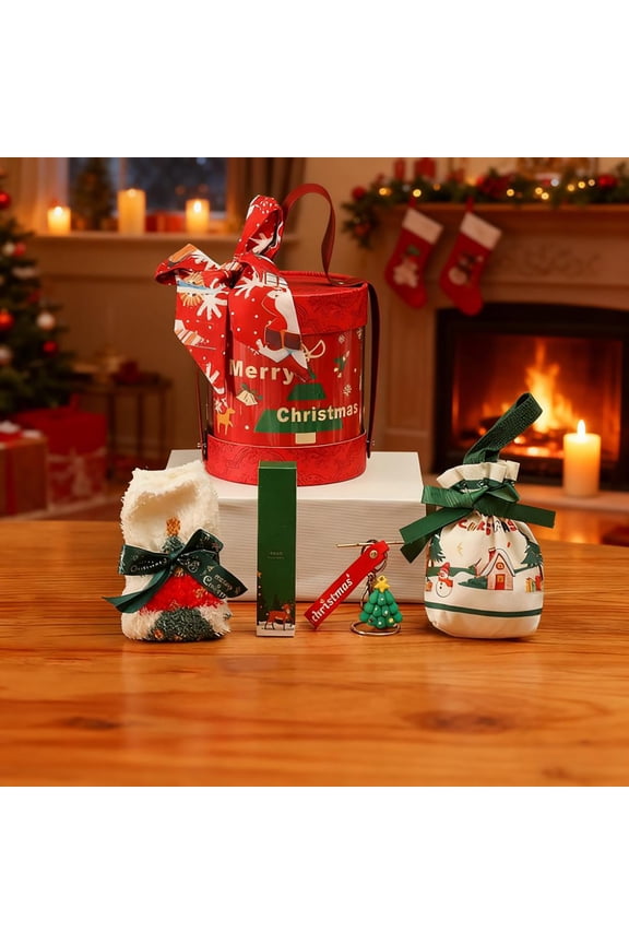VOTRUDI Christmas Gift Set Holiday Cozy Socks and Hand Cream with Tree Keychain Candy Bag Red Gift Box Stocking Stuffer Secret Santa Winter Gifts for Women Men Ki-ds Family Adult