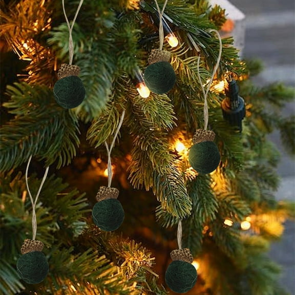 VOTRUDI Christmas Pine Cones Ornament Pendant Crafts for Gift,Set of 10 Felted Acorns with Natural Cap as Thanksgiving and Christmas Ornaments.,Green