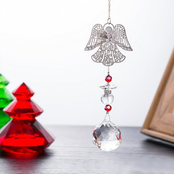 VOTRUDI Christmas Tree Decoration Crystal Ornaments,Modern Crystal Angel Chakra Suncatcher Car Pendant,Red