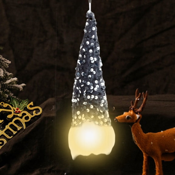 VOTRUDI Christmas Tree Hanging Gnomes Ornaments Set,Shiny Christmas Gnomes with Light and Plush Santa Dolls for Christmas Tree Decorations with Hanging Rope and Battery.,Gray