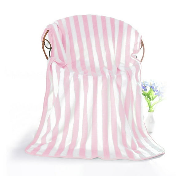 VOTRUDI Coral Fleece Bath Towel (Polyester) - Absorbent Quick Drying No Shedding, Blue & White Striped, 27x55 Inches (70x140cm), Soft Skin-Friendly for Home Gym Beach Travel