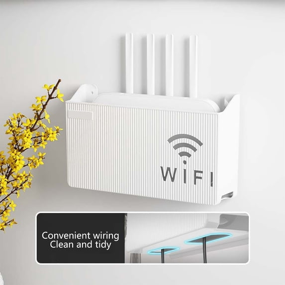 VOTRUDI No Drill Router Wall Mount, Modem Shelf Holder, Cord Organizer Box, Floating Storage for Living Room, Bedroom, Home Office, Plastic, 9.45x5.5x2.36 Inch White