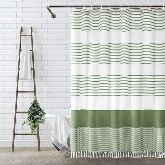 VOTRUDI Faux Linen Shower Curtain - Waterproof Polyester Green Patchwork 72x72in
