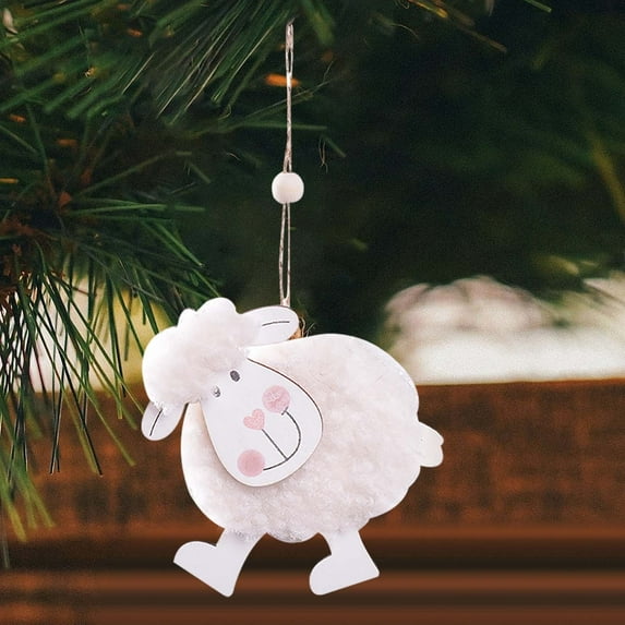 VOTRUDI Felt Christmas Tree Set Ornaments,Christmas Tree Gift Decoration Lamb Wooden Pendant Wool Cute Sheep Pendant,C