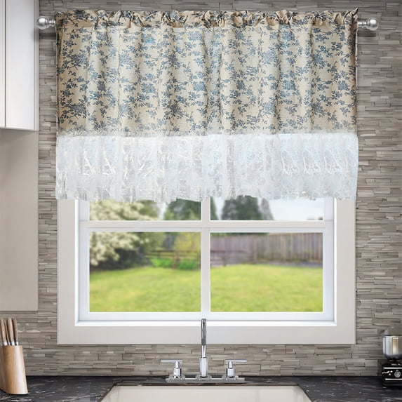 VOTRUDI Floral Lace Kitchen Valance 59 Inch Tiered Curtain for Bathroom Window Small Curtains Light Filtering Cafe Curtains Short Window Topper Farmhouse Decor