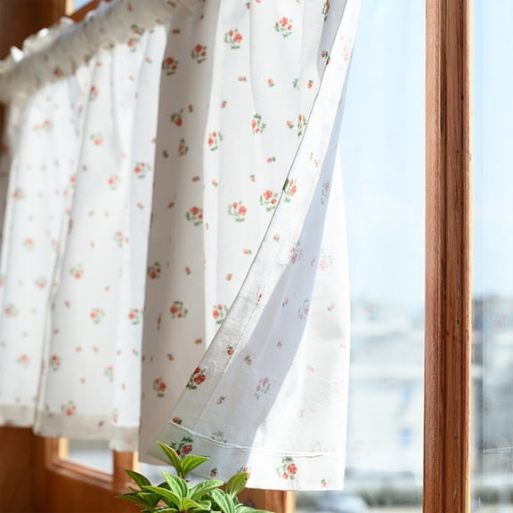VOTRUDI Floral Window Valance Farmhouse Boho Linen Look Light Filtering Semi Sheer Curtain 45 Inches Wide x 17 Inches Long for Kitchen Sink, Small Window, Doorway