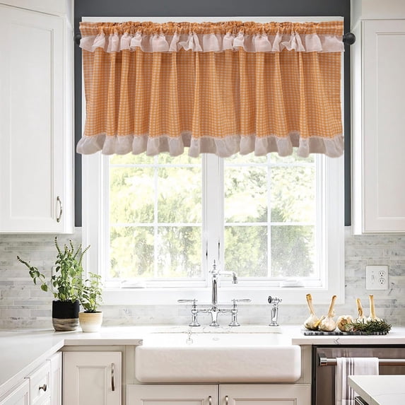 VOTRUDI Gingham Room Divider Curtain - 59"x24" Light Filtering Valance for Kitchen Window, Farmhouse Cottage Style Small Curtain, 1 Panel