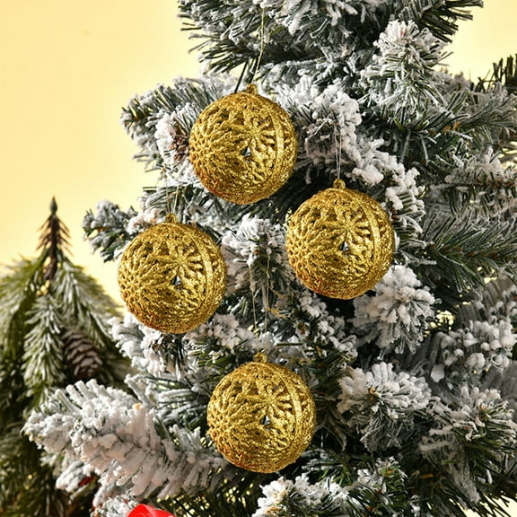 VOTRUDI Glitter Filigree Hollow Christmas Ornaments, 6-Piece Set Gold Hanging Decorations for Tree Wedding Party Holiday Decor