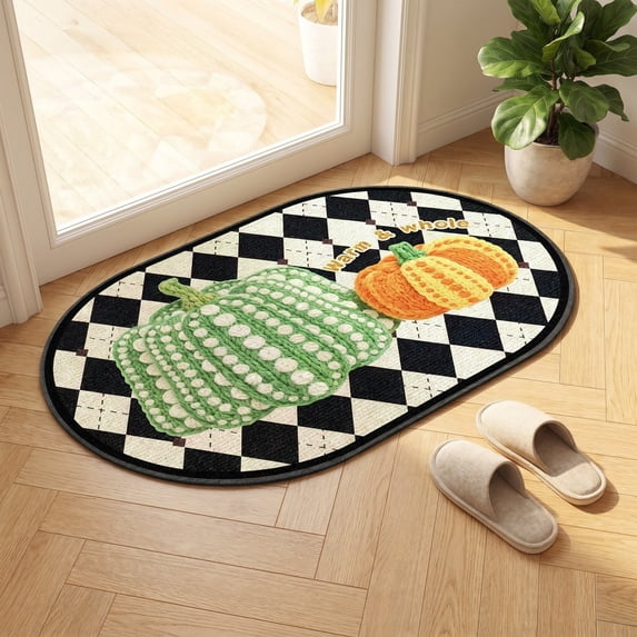 VOTRUDI Halloween Thanksgiving Doormat 15.74"x23.62" Pumpkin Bat Diatom Mud Absorbent Quick Dry Non Slip Washable Welcome Mat Holiday Decor