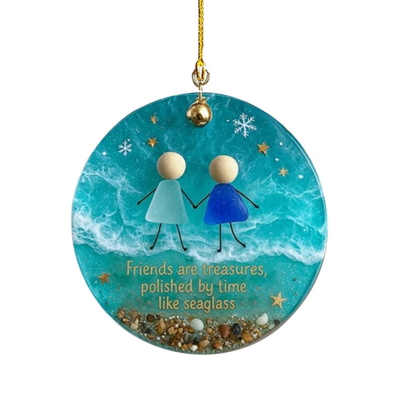 VOTRUDI Handmade Sea Glass Christmas Ornaments - Coastal Friendship Decor - Best Friend Christmas Gift - Set of 2