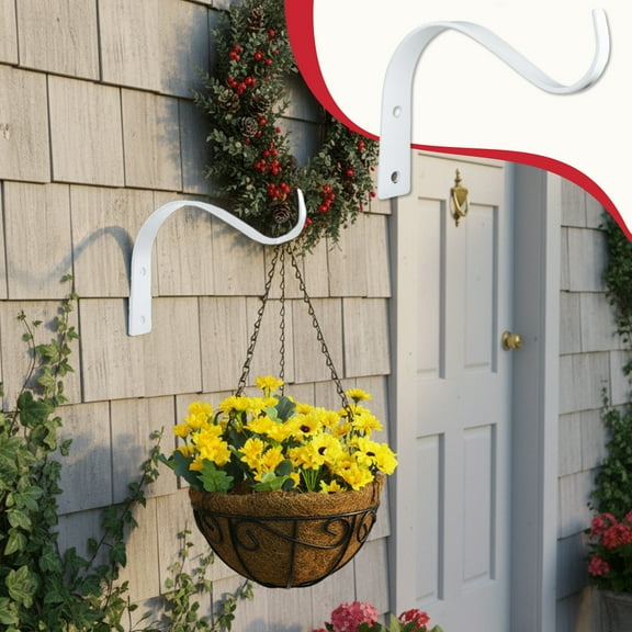 VOTRUDI Heavy Duty Iron Wall Hooks for Hanging Plants Lanterns Wind Chimes Bird Feeders Outdoor Metal Hook for Patio Garden Fence White 4.5 Inch 2 Pack