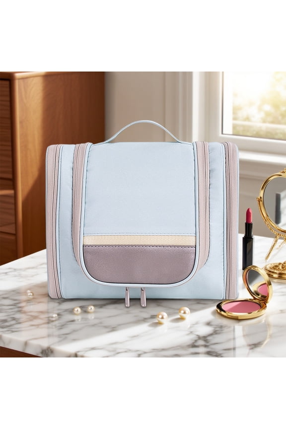 VOTRUDI Large Travel Toiletry Bag for Men Women, Double Wide Opening Dopp Kit, Handheld Business Trip Toiletry Organizer, Polyester Blue Cosmetic Bag for Carry-On