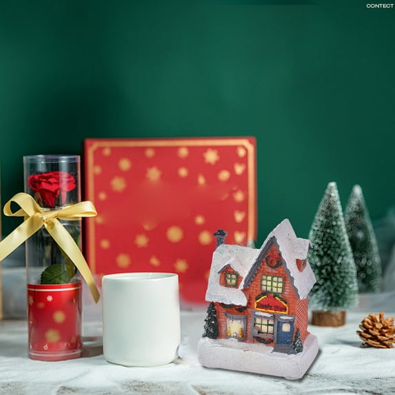 VOTRUDI Luminous Christmas Resin Small House,Christmas Decorations Outdoor Clearance,Micro Resin Decoration,Christmas Indoor Decor for Room Office Tabletop,Colourful