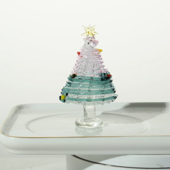 VOTRUDI Mini Christmas Tree Glass Ornaments,Christmas Tree Clearance,Winter Figurines,Christmas Indoor Decor for Room Office Tabletop,Green