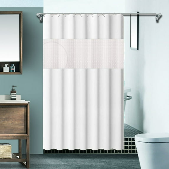 VOTRUDI Modern PEVA Shower Curtain with Mesh Window 71x71in Bohemian Striped Design