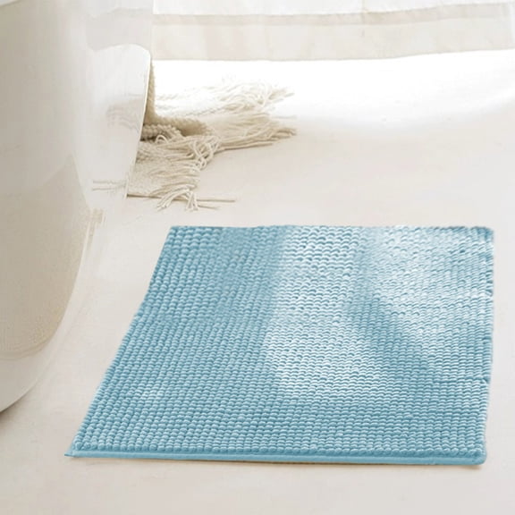 VOTRUDI Modernized Bath Mat Indoor Door Rug,Soft Absorbent Microfiber Shag Bath Rug,Quick Dry Non Slip Washable Bath Shower Mat for Toilet Bathtub Bathroom Floor,24x16in,Blue