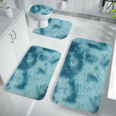 VOTRUDI New Bath Mats Clearance,Blue No Slip Memory Foam Bathroom Rugs and Mats Washable Set of 4,Shag Bath Rug for Bathroom Floor