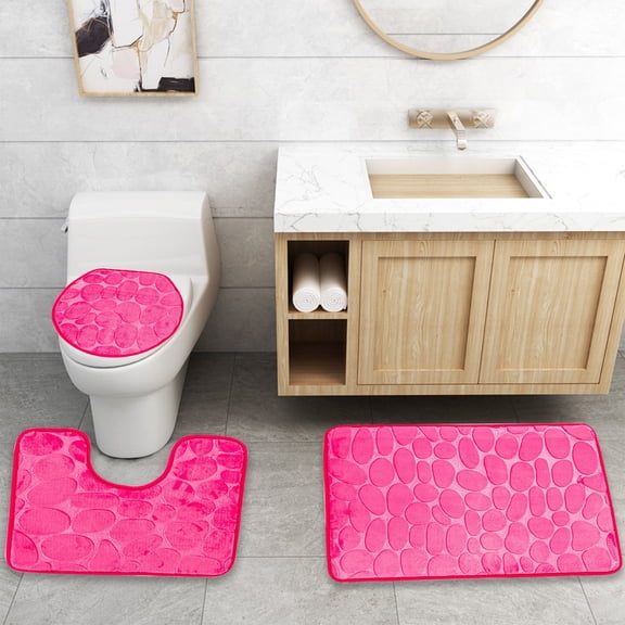 VOTRUDI New Bath Mats Clearance,Watermelon Red No Slip Ultra Soft Bathroom Rugs and Mats Washable Set of 3,Bath Rugs and Mats for Bathroom Floor