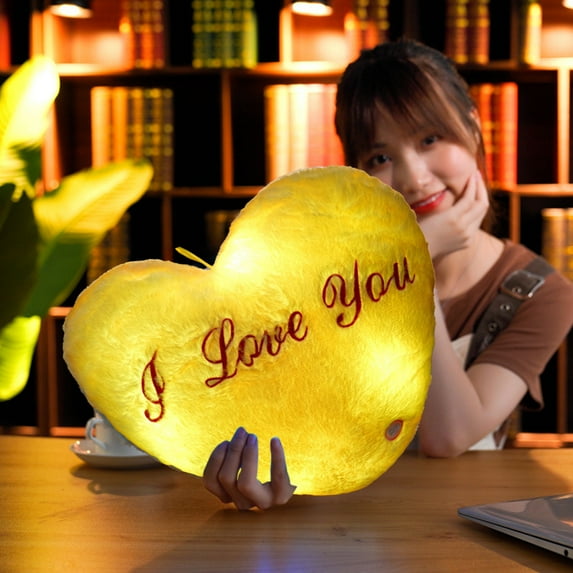VOTRUDI New Valentine's Day Decorations Holiday Throw Pillows,Romantic Valentine's Day Gifts: Luminous Heart Pillows for Wife,Girlfriend,or Husband,Yellow