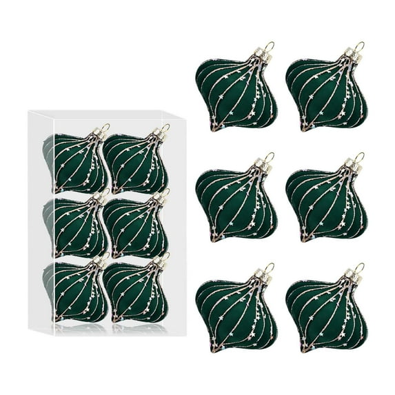 VOTRUDI Pack of 6 Flocked Christmas Ornaments with Glitter Stars, 3.15 Inch Velvet Teardrop Tree Baubles for Holiday Decor in Burgundy Red & Dark Green