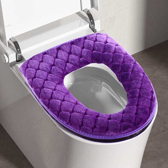 VOTRUDI Plush Winter Toilet Seat Cover - Thick Soft Washable Purple, Easy Install Hygienic Bathroom Decor for Fall Winter