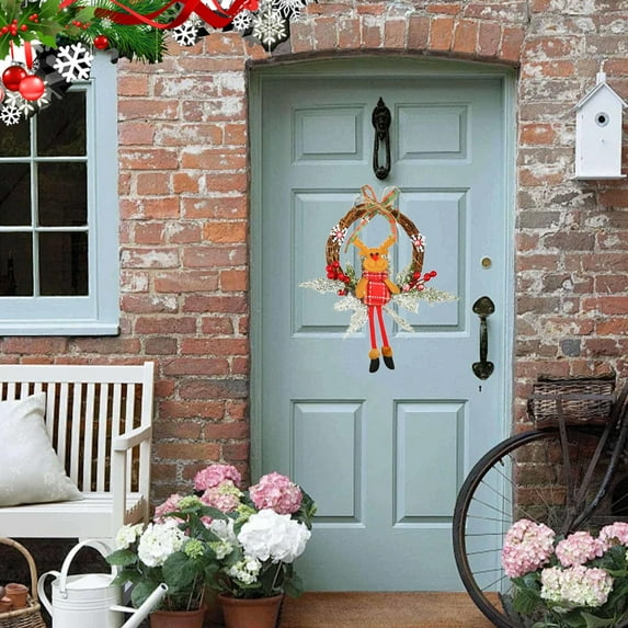 VOTRUDI Rattan Wreath Christmas,Artificial Christmas Wreaths for Front Door,13.7 Christmas Decoration Wreath for Holiday Indoor Outdoor Cabinets