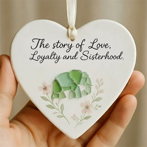 VOTRUDI Sea Glass Elephant Heart Ornament - Handcrafted Ceramic Friendship Sisterhood Gift for Home Decor 8cm