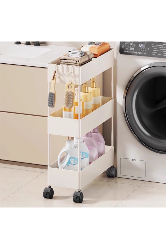 VOTRUDI Slim Rolling Storage Cart with Wheels, 4.7 Inch Wide Narrow 3-Tier Utility Cart for Bathroom, Laundry Room Between Washer and Dryer Plastic Space Saver