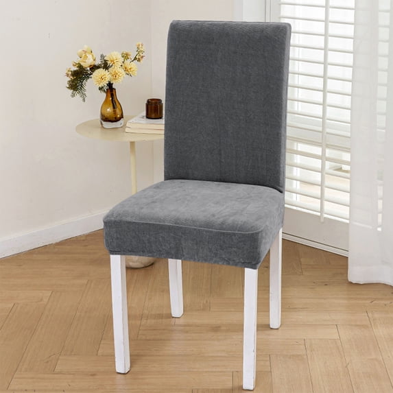 VOTRUDI Stretch Velvet Dining Chair Cover 1-Pack, Universal Fit Washable Slipcover for Kitchen & Banquet, Protective Spill Resistant Seat Back Cover, Machine Washable Gray