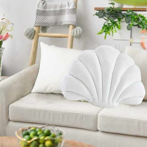VOTRUDI White Seashell Decorative Pillow, Velvet Throw Pillow, 13.38x9.84in, Beach Theme Cushion for Sofa Bed, Nautical Home Decor