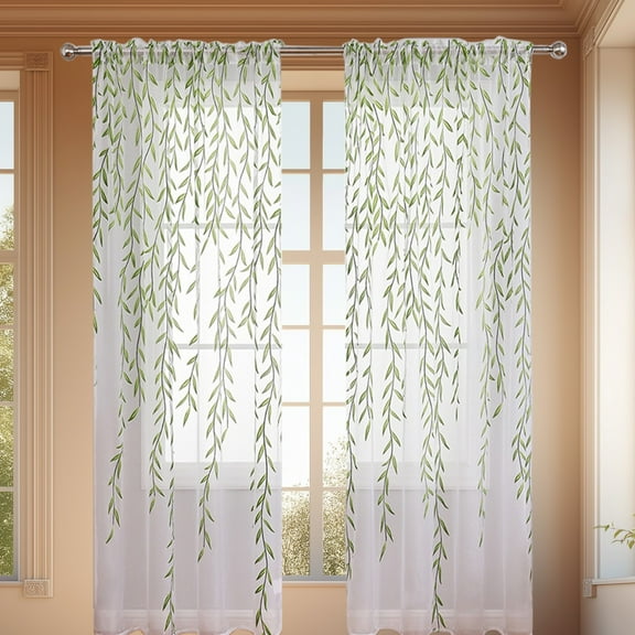 VOTRUDI Wicker Weave Sheer Curtains 78.7"/98.4"L｜Sage Green Sun Filtering Panels｜No-Drill Roman Rod Ready (2 Panels)