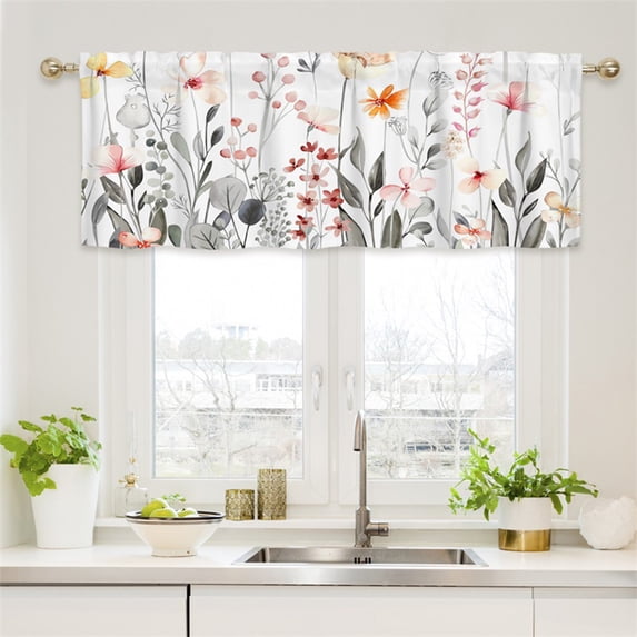 VOTRUDI Window Valance for Kitchen Bathroom Thermal Insulated Light Filtering Rod Pocket Curtains 52x18 Floral Botanical Small Window Topper Polyester 1 Panel