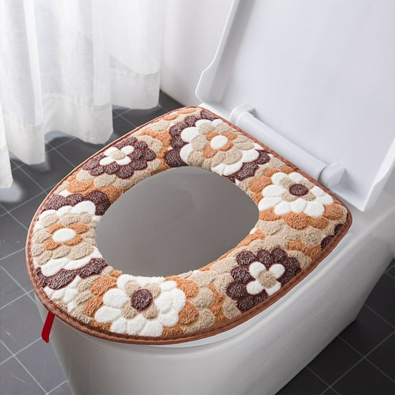 VOTRUDI Winter Plush Toilet Seat Cover, Thickened Warm Fleece Bathroom Cover with Zipper Closure, Washable Waterproof Brown Cozy Toilet Seat Cushion