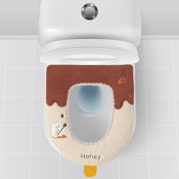 VOTRUDI Winter Plush Toilet Seat Cover - Warm Thick Brown Furry Cushion, Soft Waterproof Easy Clean for Fall Cold Weather Bathroom