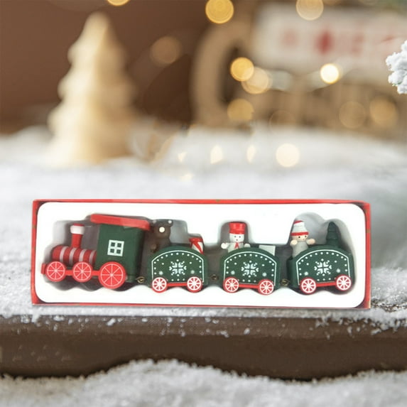 VOTRUDI Wooden Train Decoration,Christmas Decorations Indoor Clearance,Four Sections Christmas Gift,Christmas Indoor Decor for Room Office Tabletop,Green