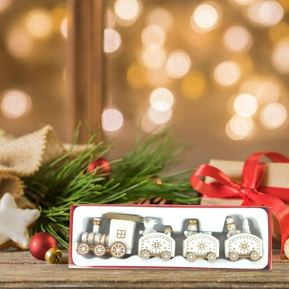 VOTRUDI Wooden Train Decoration,Night Before Christmas Decor Clearance,Four Sections Christmas Gift,Christmas Indoor Decor for Room Office Tabletop,White
