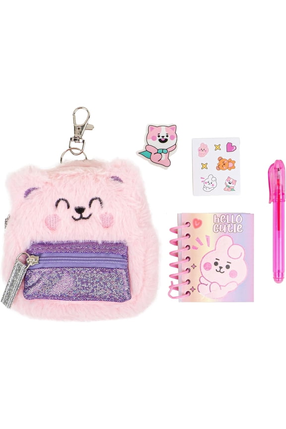 Pink Bear Keychain Charm for Backpacks, Purses, Handbags, Car Keys with Stationery Set - Includes Mini Notebook, Gel Pen, Eraser, Stickers - Portable & Fun Gift for Tweens & Adults Ages 8+