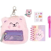 VOTUM Pink Bear Keychain Charm for Backpacks, Purses, Handbags, Car Keys with Stationery Set - Includes Mini Notebook, Gel Pen, Eraser, Stickers - Portable & Fun Gift for Tweens & Adults Ages 8+