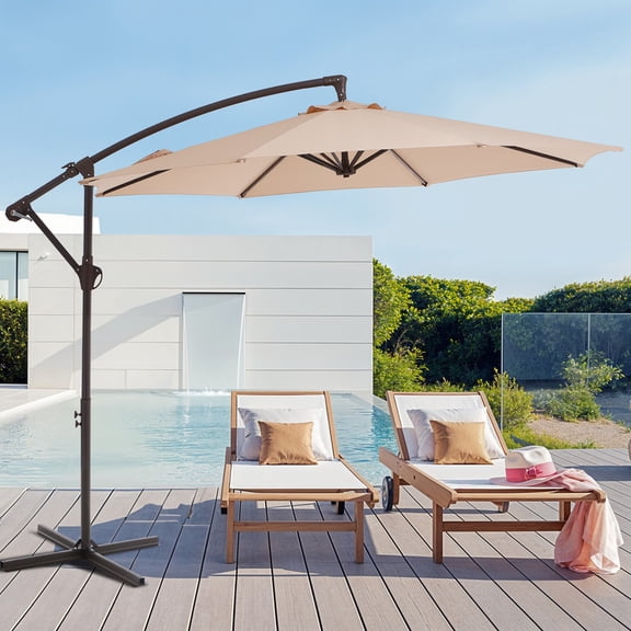 VOUA 10ft Cantilever Offset Patio Umbrella, Heavy Duty Hanging Umbrella with Crank for Deck, Backyard, Poolside – Base Sold Separately, Beige